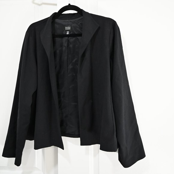 Eileen Fisher Large Open Front Classic Wool Blazer | Size Large - Picture 4 of 8
